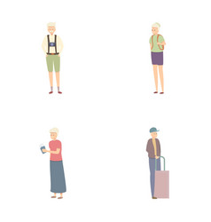 Retirement Travel Icons Set Cartoon Old