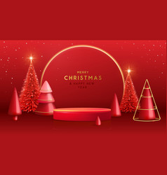 Christmas Showcase Red Background With 3d Podium