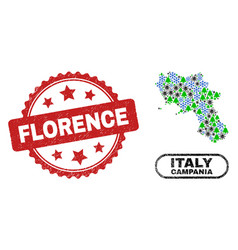 Florence Grunge Seal And Campania Region Map