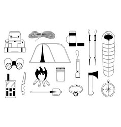 Hand Drawn Set Of Equipment For Hiking And Tourism