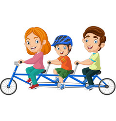 Happy Family Cartoon Riding Tandem Bicycle