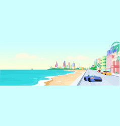 Miami Beach At Daytime Flat Color