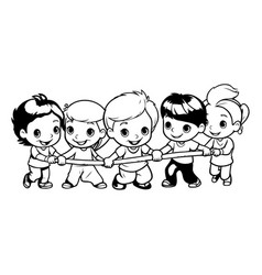 Group Of Kids Playing Tug War Cartoon Graphic