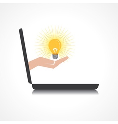 Hand Holding Light Bulb Comes From Laptop Screen