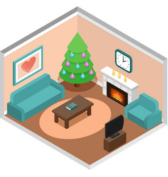 Living Room Interior With Christmas Tree