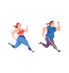 Overweight Man And Woman Character Running