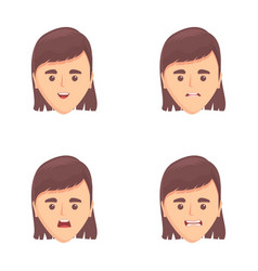 Woman Emotion Icons Set Cartoon Woman With