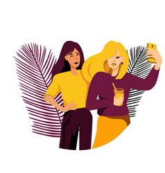 Cartoon Design With Girls Taking A Selfie Friends