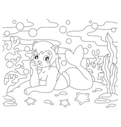 Coloring Book Page For Kids Cute Mermaid Cartoon