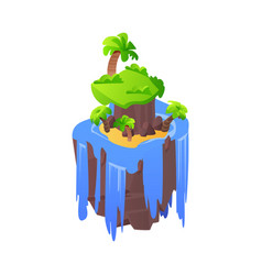 Flying Island With Tropical Trees And Waterfall