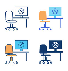 Office Workplace With Cross Sign Icon Set