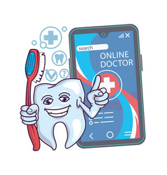 Cartoon Smiling Tooth Holding Toothbrush Dental