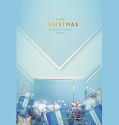 Christmas Showcase Blue Background With 3d Podium