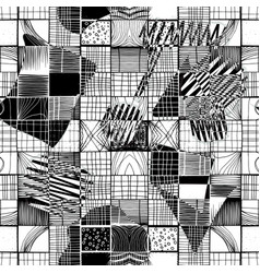 Doodles Checkered Grid Black White Seamless