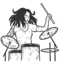 Girl Plays Drum Kit Drummer Sketch Scratch