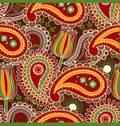 Paisley Seamless Pattern And Tulips Over Dark