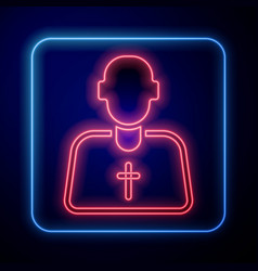 Glowing Neon Priest Icon Isolated On Black