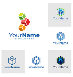 Set Of Creative Cube Logo Hexagon Logo Design