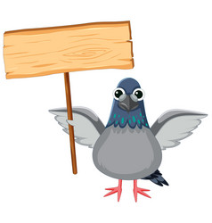 Cute Pigeon Cartoon Character Holding Wooden