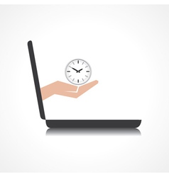 Hand Holding Clock Comes From Laptop Screen