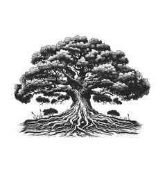 Oak Tree With Expansive Roots Engraving