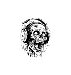 Zombie Head On Headphones Ink Sketch Walking Dead