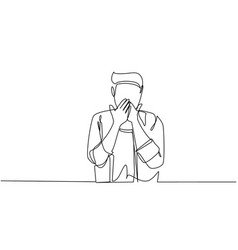 Continuous One Line Drawing Man Covering Mouth