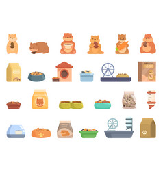 Hamster Food Icons Set Cartoon House Bag