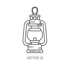 Retro Travel Kerosene Gaslamp Line Icon