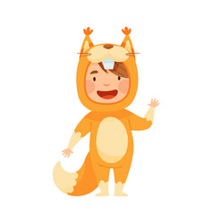 Cute Girl Wearing Squirrel Costume Waving Hand