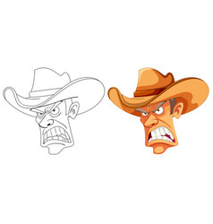 Angry Cowboy Cartoon With Doodle Outline