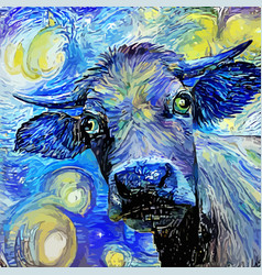 Funny Starry Night Bull Impressionist Portrait