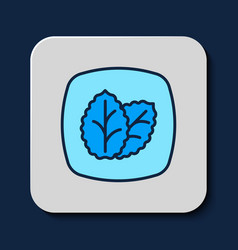 Filled Outline Tobacco Leaf Icon Isolated On Blue