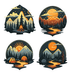 Camping Scenery Logos Camp Tents Bonfire Night