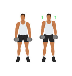 Man Doing Dumbbell Shrugs Front View Exercise