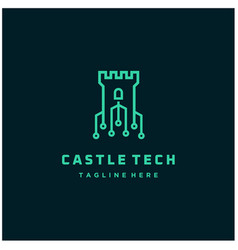 Castle Technology Digital Fortress Line Art Logo