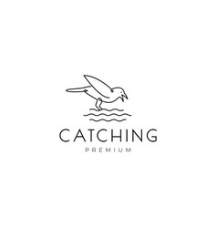 Minimal Bird Catching Fish Logo Design