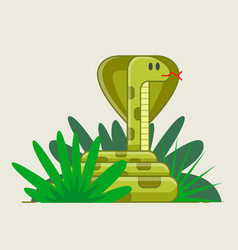 Snake Crouched In Green Bushes Hidden Danger