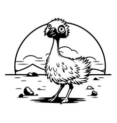 Ostrich Cartoon Style Wild Bird In The Desert