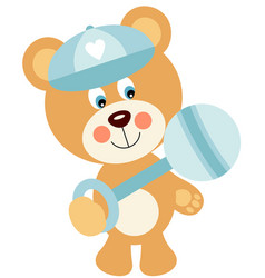 Cute Baby Boy Teddy Bear Holding A Baby Rattle