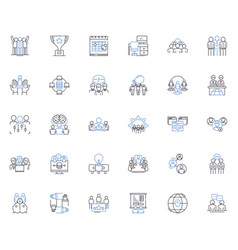 Teamwork And Cooperation Line Icons Collection