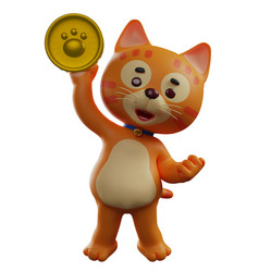 3d Cat Cartoon Showing A Gold Coin Pr