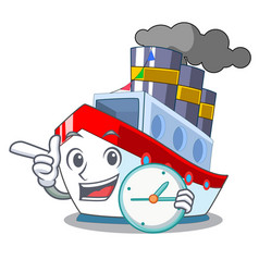 With Clock Aerial In Cartoon Cargo Ship View