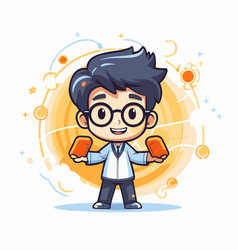 Cute Boy Holding Smart Phone Cartoon Character