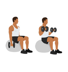 Man Doing Exercise Swiss Ball Bicep Curls