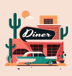 Old Diner With Cafe And Parking In Desert