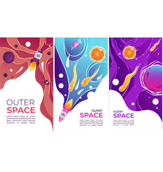 Outer Space Banner With Planets And Rockets