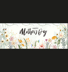 Mothers Day Banner With Spring Flowers Border