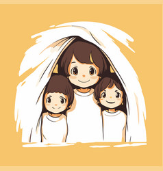 A Happy Family On Yellow Background