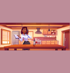 Black Woman Standing Near Kitchen Table Background